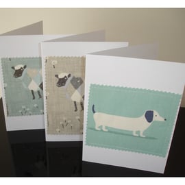 Pack of 3 Notelet Cards Dachshund Dog Sheep