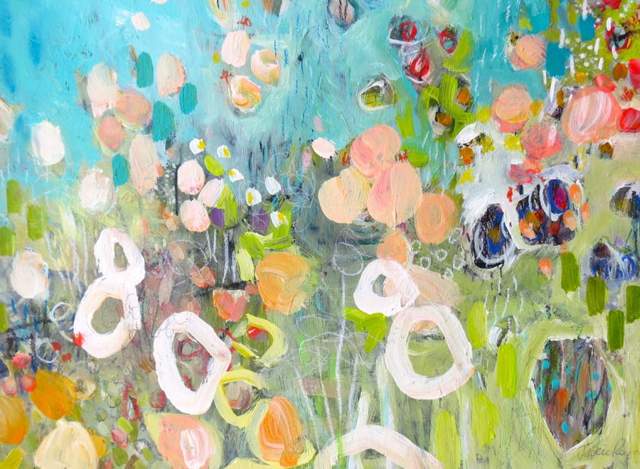 'Peaceful Place' Original Abstract Floral Landscape Painting by Jackie Reynolds