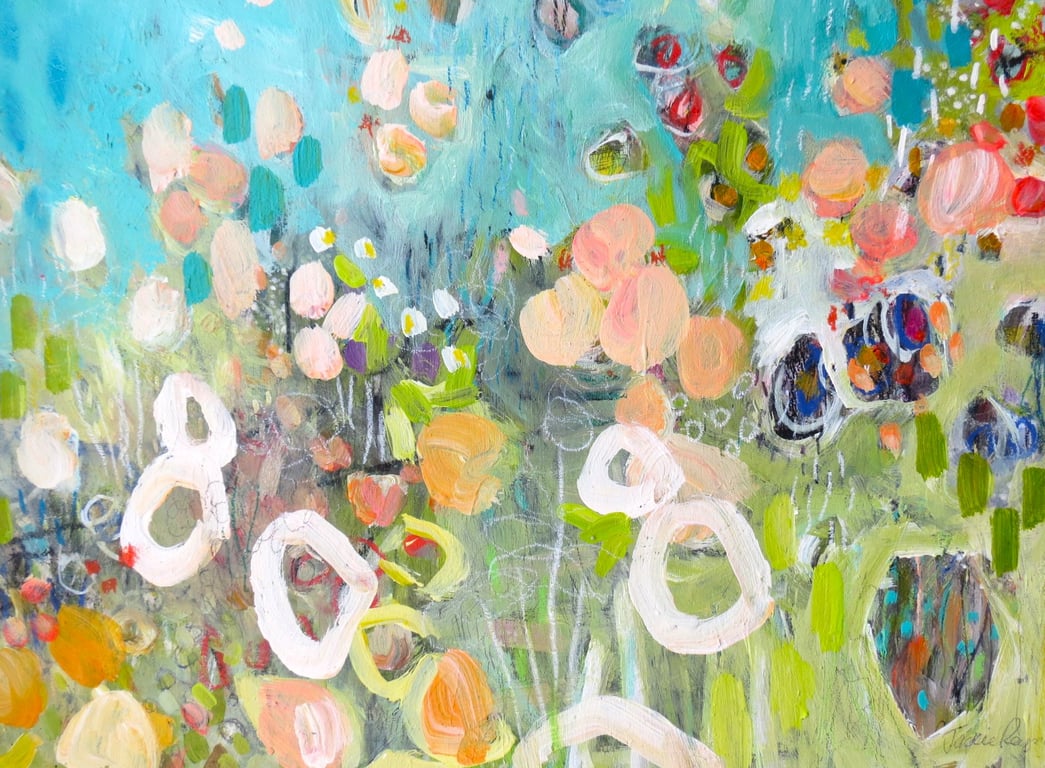 'Peaceful Place' Original Abstract Floral Landscape Painting by Jackie Reynolds