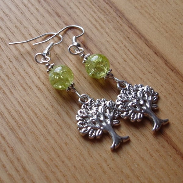 Lime Tree of Life Charm Bead Earrings Gift for Her Valentines