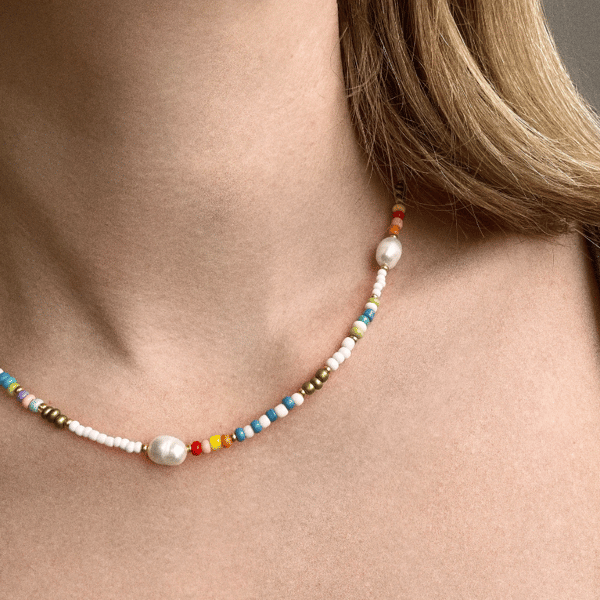 Handmade beaded pearl necklace, trending pearl choker, colourful necklace