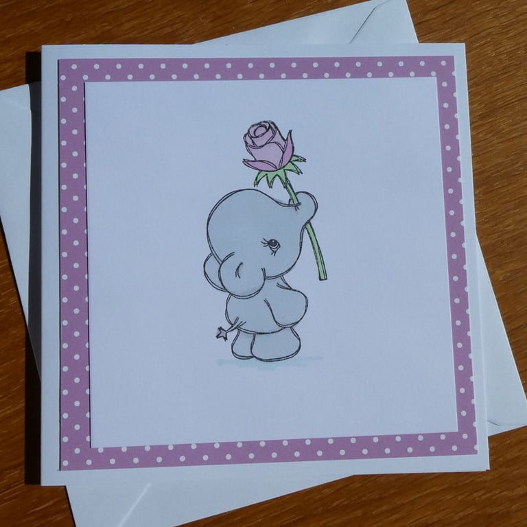 Elephant Holding A Rose Blank Card