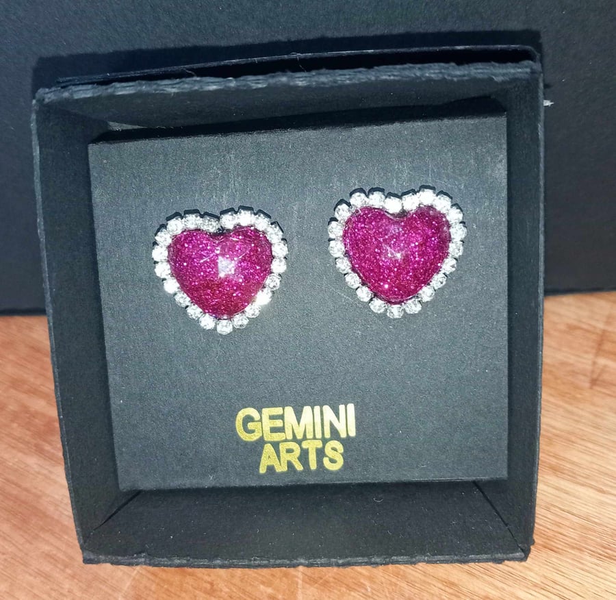 Pink Resin and Crystal Stud Earrings
