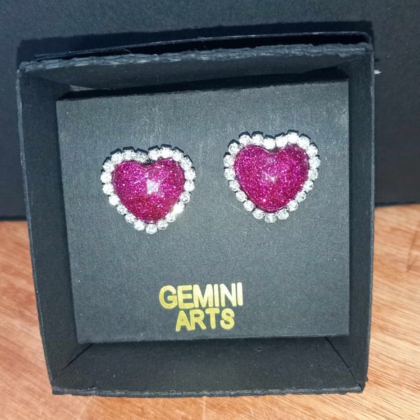 Pink Resin and Crystal Stud Earrings