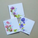 set of three hand painted floral blank cards ( ref FA 360 J1 )