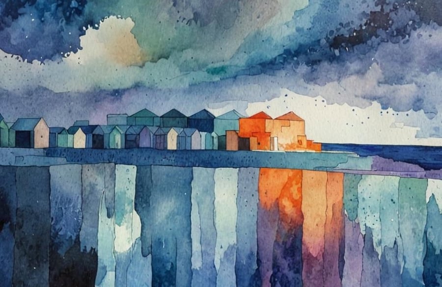 A4 Print Abstract View of Beach Huts Sandilands Lincolnshire