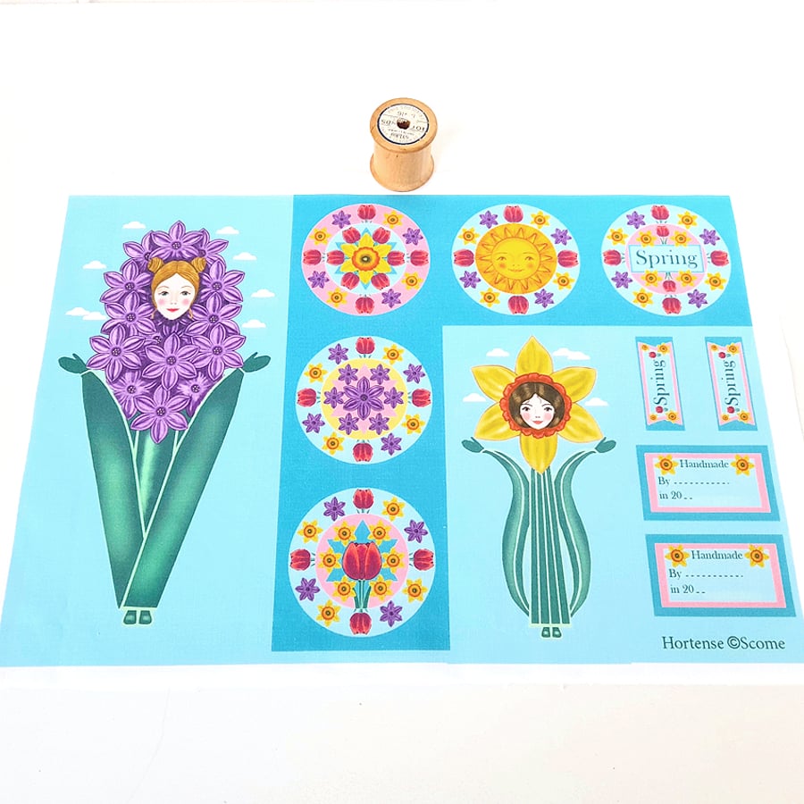 Floral Printed Fabric Panel, Hyacinth Flower Doll Cut and Sew, 