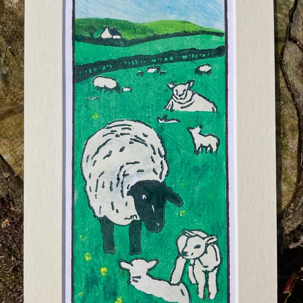 Tyrone in Spring Linoprint New Lambs Northern Ireland Art