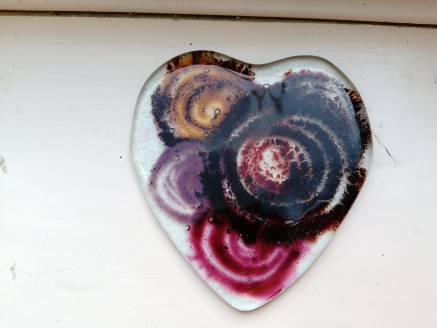 Fused Glass Hearts and Flowers Coaster