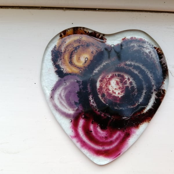 Fused Glass Hearts and Flowers Coaster