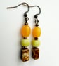 Yellow-Orange, Lime, Brown Dangle Drop Boho Inspired Handmade Earrings