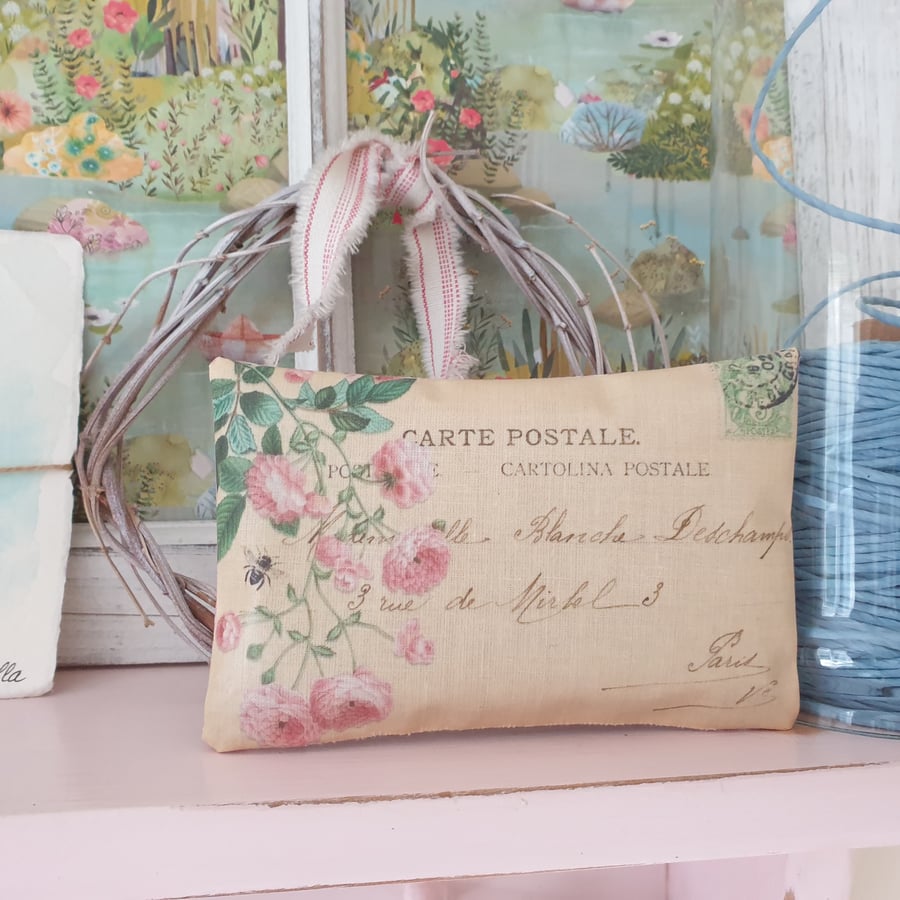 Rose Print Fabric Postcard Lavender Bag
