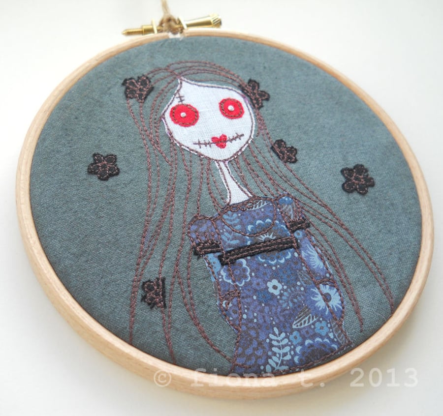 halloween embroidered zombie - blue
