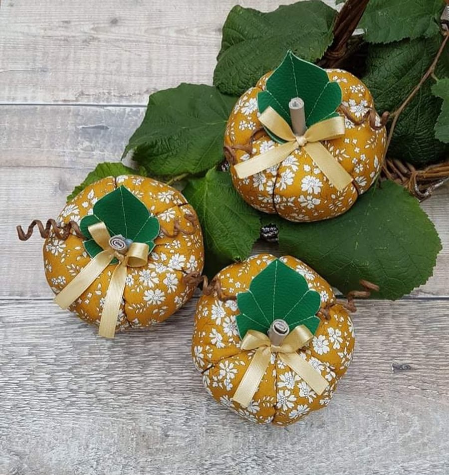 Liberty floral print mustard capel fabric decorative pumpkin