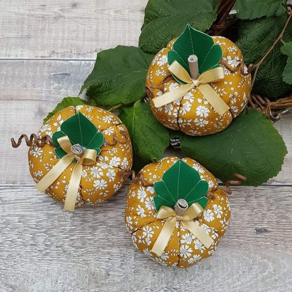 Liberty floral print mustard capel fabric decorative pumpkin