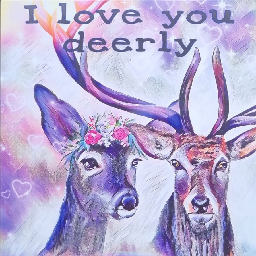 "I LOVE YOU DEERLY" blank greeting card 
