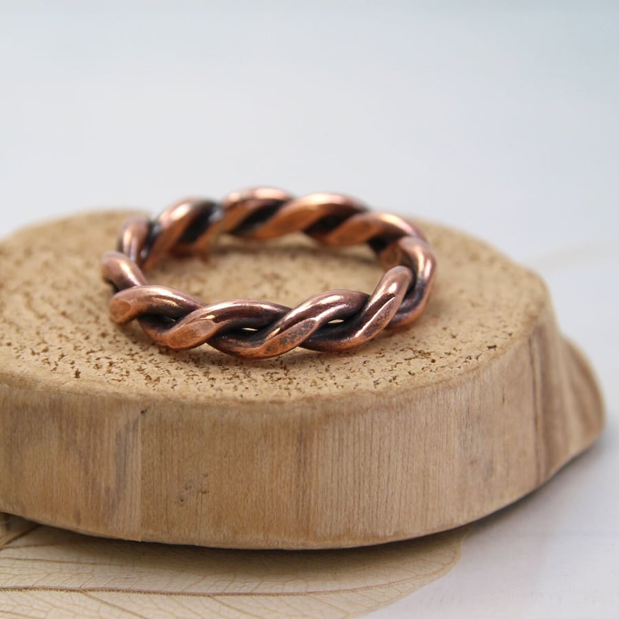 Celtic Copper Ring Twisted 2mm Wire - Chunky Thumb Ring Gift for Men Twist Ring