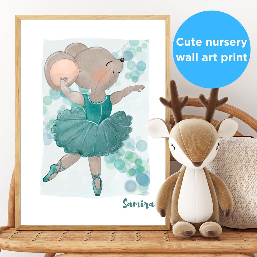 Ballerina mouse unframed nursery wall art artwork kids print illustration 