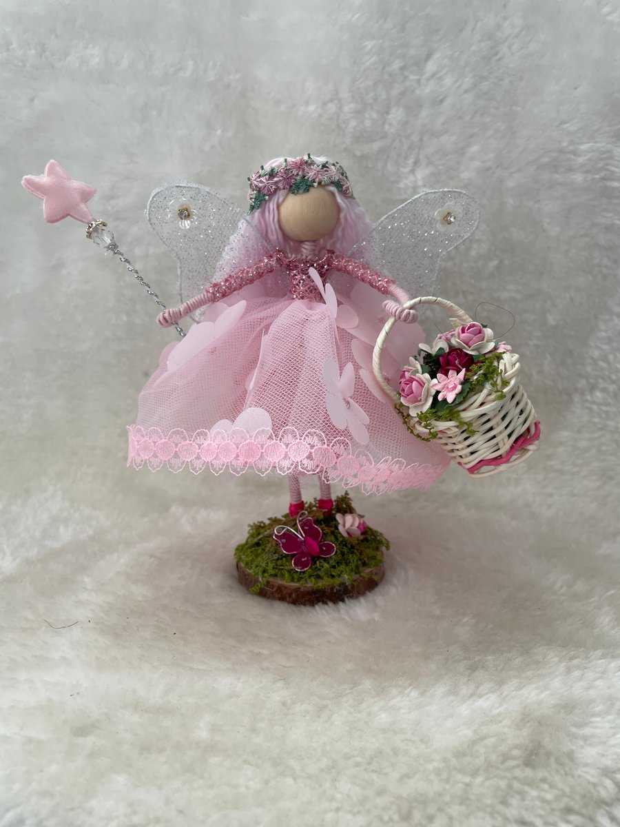 Fairy, Beautiful Pink Flower fairy standing ornament, keep sake
