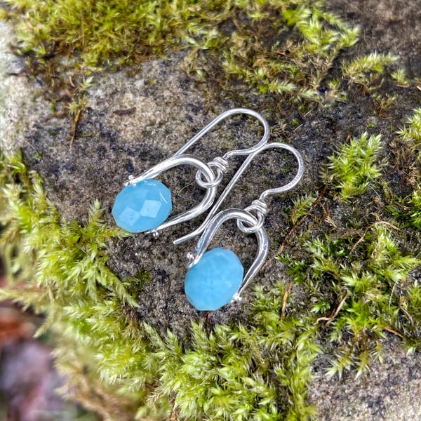 Silver and blue amazonite small dangle earrings 