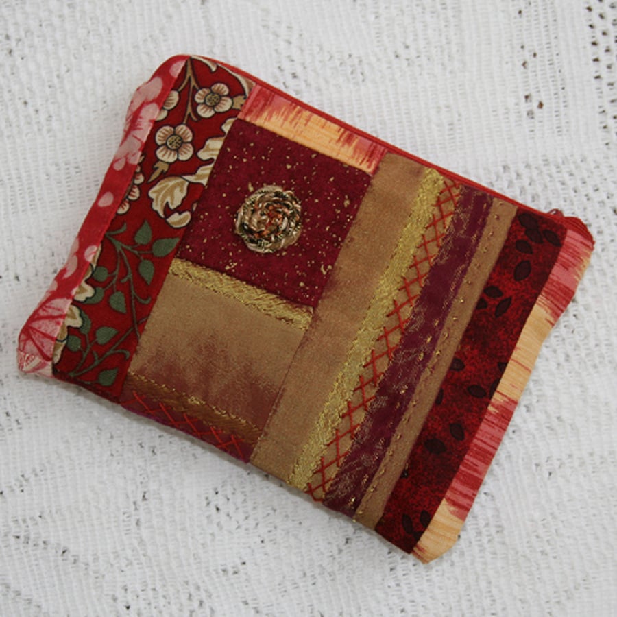 Red & gold patchwork coin/card purse