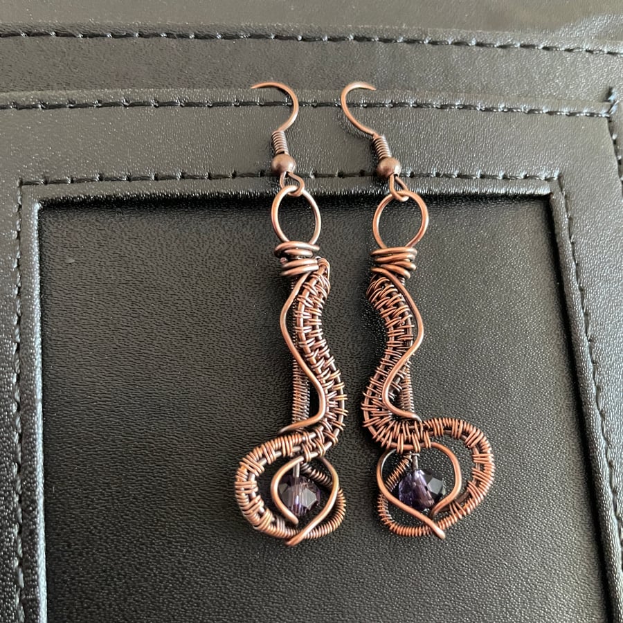 Purple glass Wire Wrapped Earrings