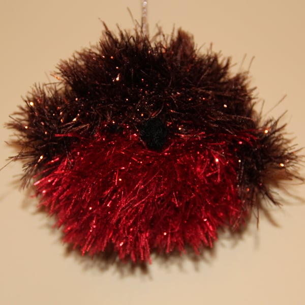 Hand Knitted Tinsel Robin Bauble