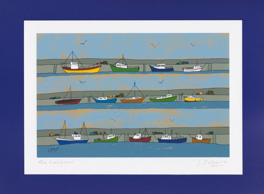 The harbour - A5 coastal art print - boats