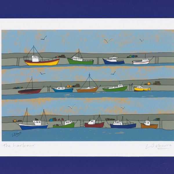 The harbour - A5 coastal art print - boats