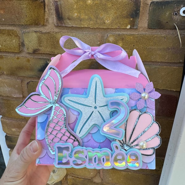 6 Personalised Mermaid party boxes, party bags 