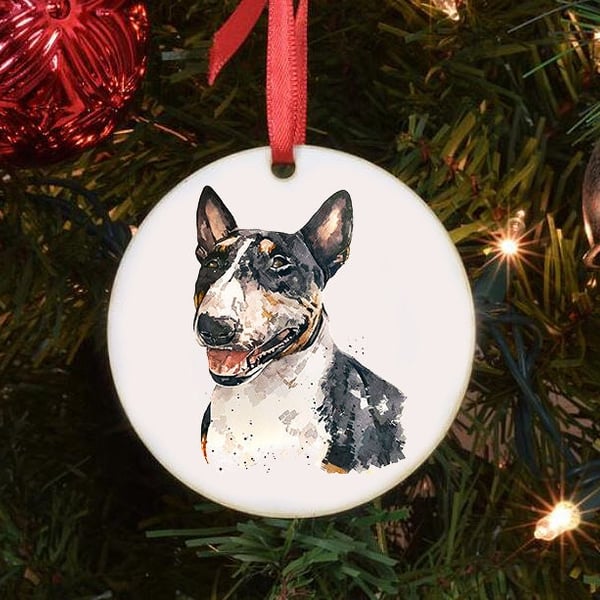 Bull Terrier IV Round Tree Decoration.Bull Terrier Xmas Tree Decoration,Bull Ter