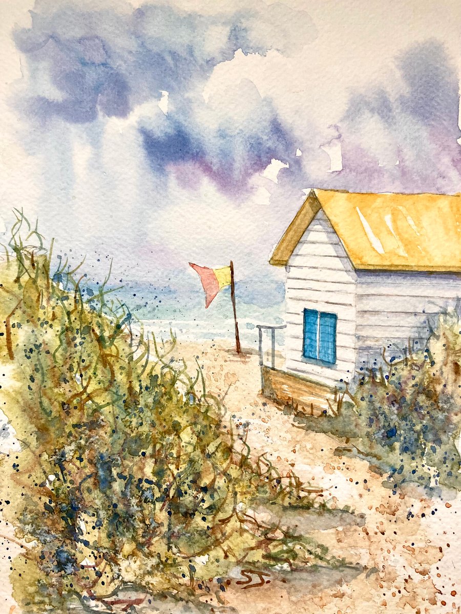 Original watercolour painting of British Beach Hut