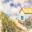 Original watercolour painting of British Beach Hut
