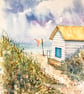 Original watercolour painting of British Beach Hut