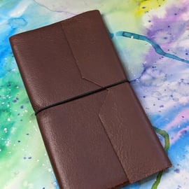 Brown Recycled Leather Midori Refillable Notebook H5 A5 Slim - wraparound design