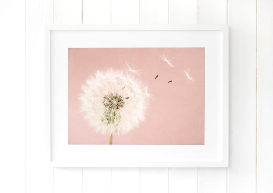 Pink nursery wall art, baby girl nursery art, make a wish dandelion clock print