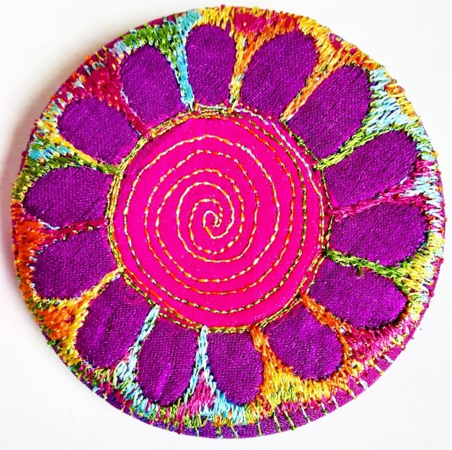 Badge 58mm Multicoloured Flower Textile Badge 