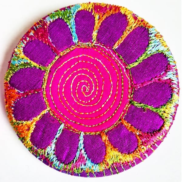 Badge 58mm Multicoloured Flower Textile Badge 