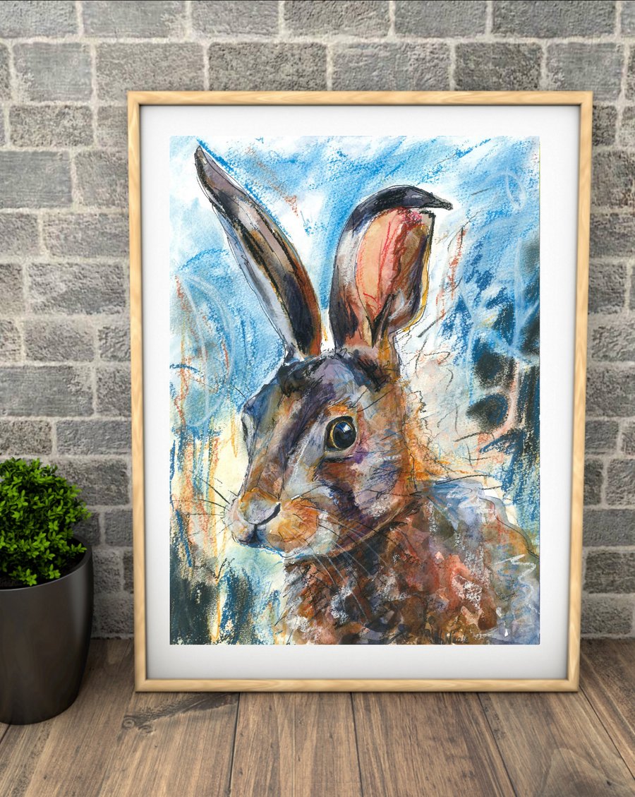Hare Art Print from original watercolour painting by Naomi Neale. 2 sizes