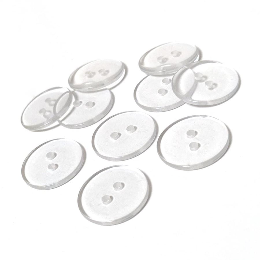 Clear Round Resin Buttons - 20mm, 2-Hole - Packet of 10x for Sewing and Crafting