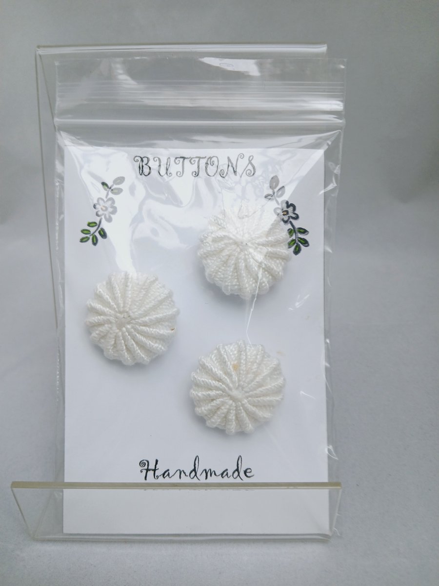 Buttons White 30mm Handmade Embroidered Yorkshire Style