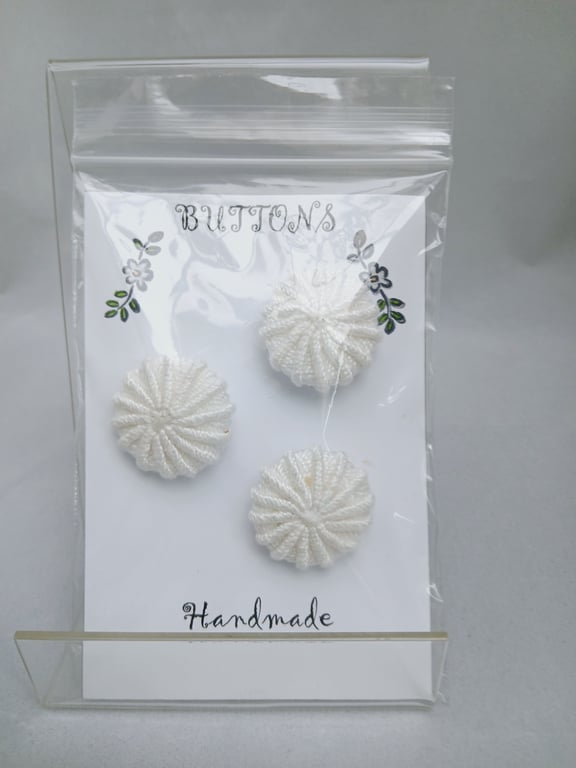 Buttons White 30mm Handmade Embroidered Yorkshire Style