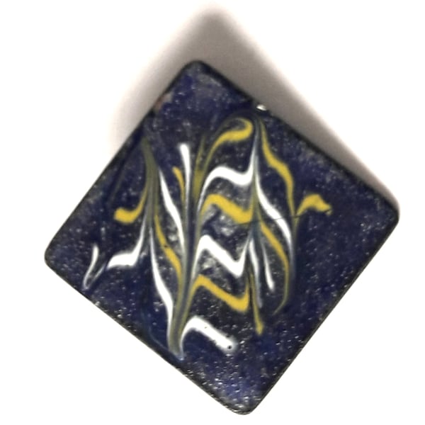 large square brooch - scrolled white and yellow on blue