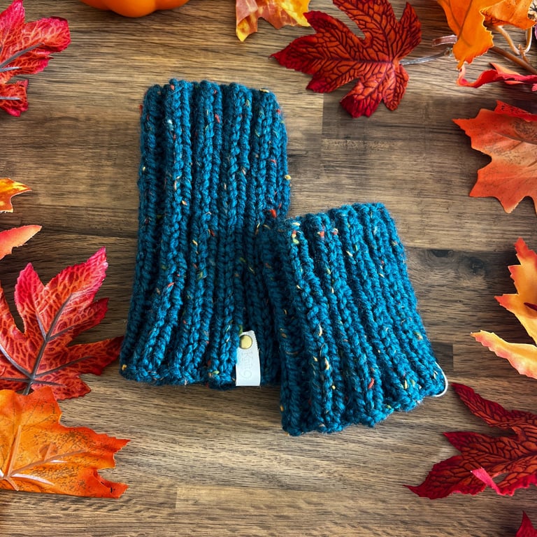 Handknit Dog Neck Warmer Snood Chunky Tweed - Teal Green