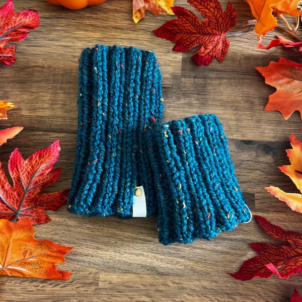 Dog Neck Warmer Snood - Handknit  - Chunky Tweed - Teal Green
