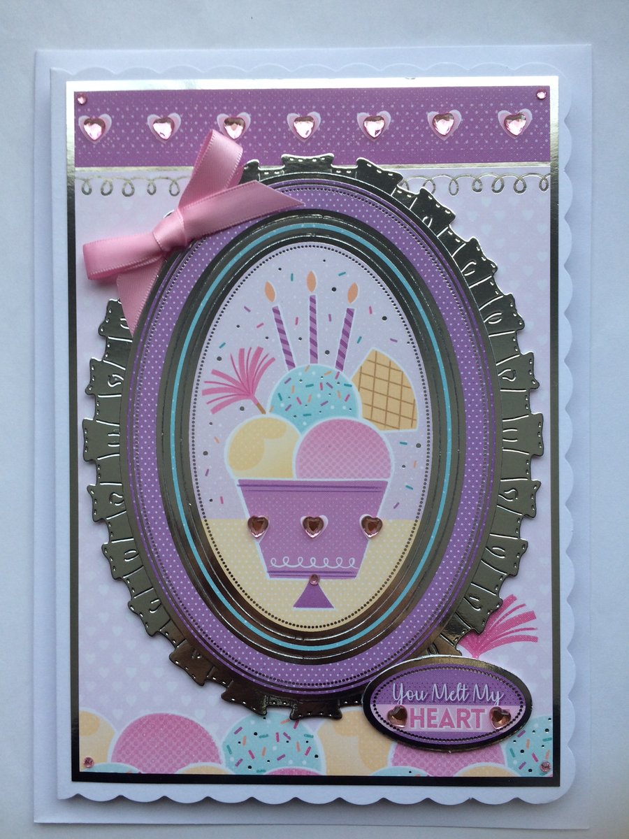 Valentine's Card You Melt My Heart Ice Cream Sundae Birthday 3D Luxury Handmade