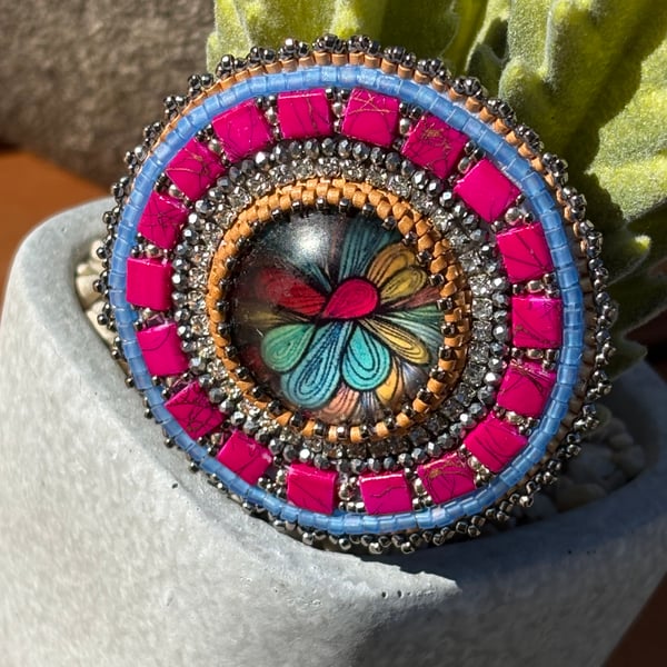 Metamorphic Bead Embroidered Mandala Brooch 