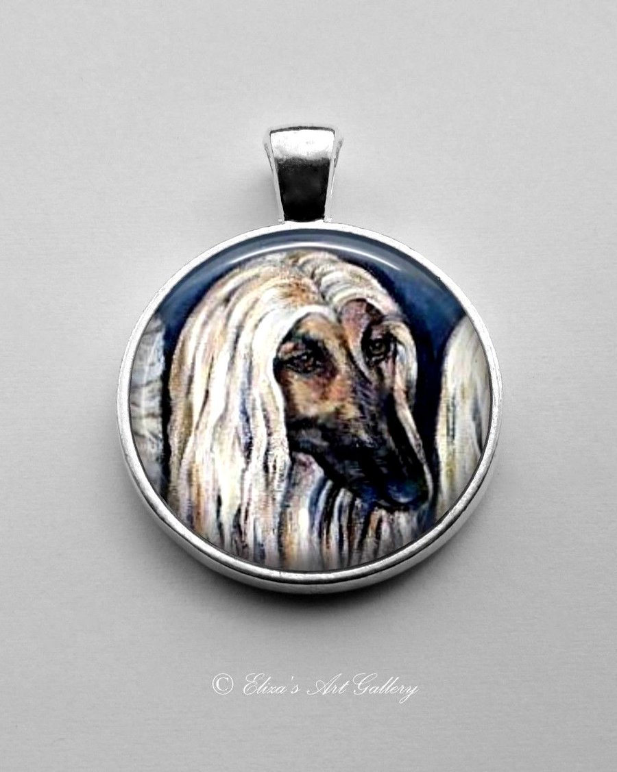 Silver Plated Afghan Hound Dog Art Pendant