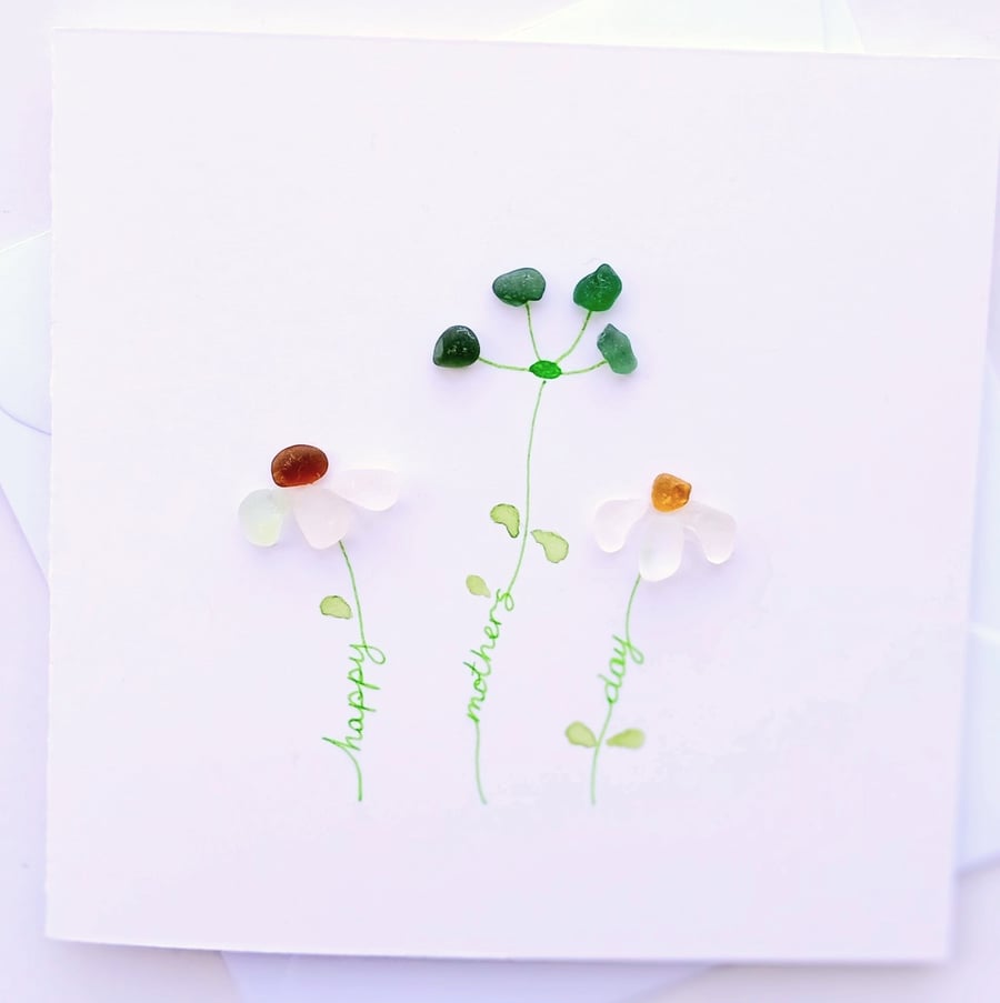 Sea glass daisy and meadow flowers Mother's Day card 