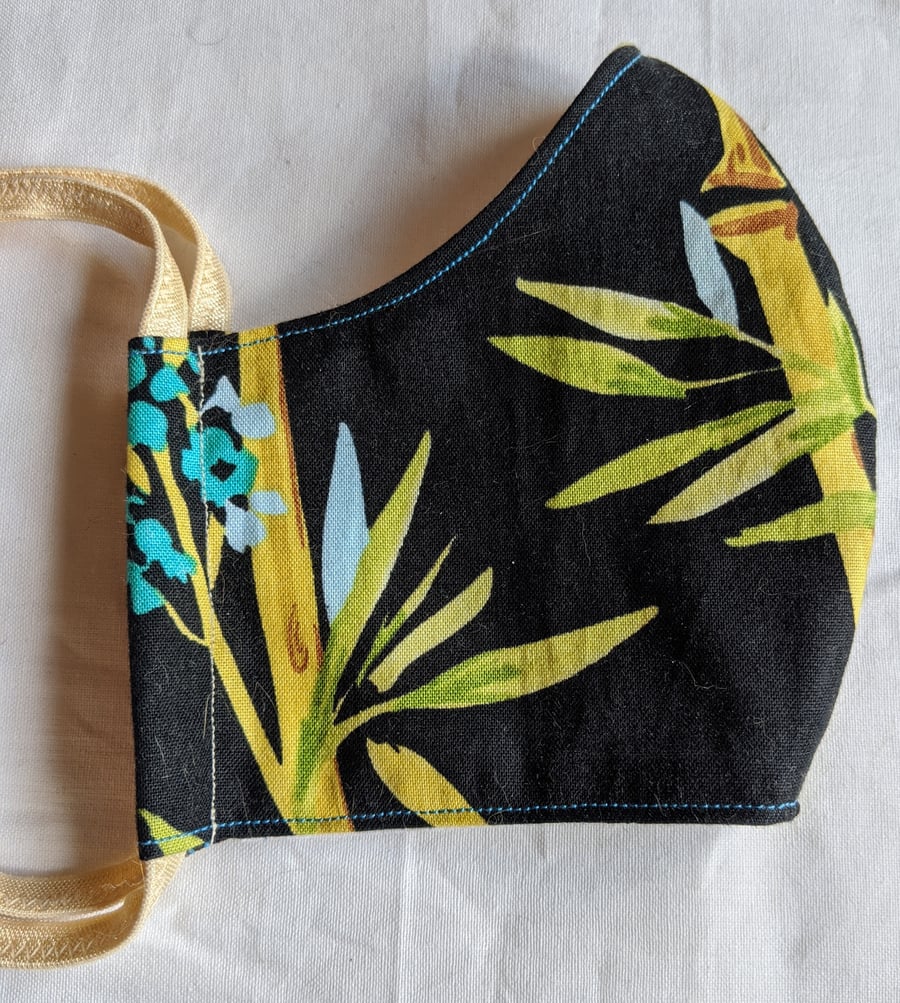 Cotton face mask with black bamboo pattern